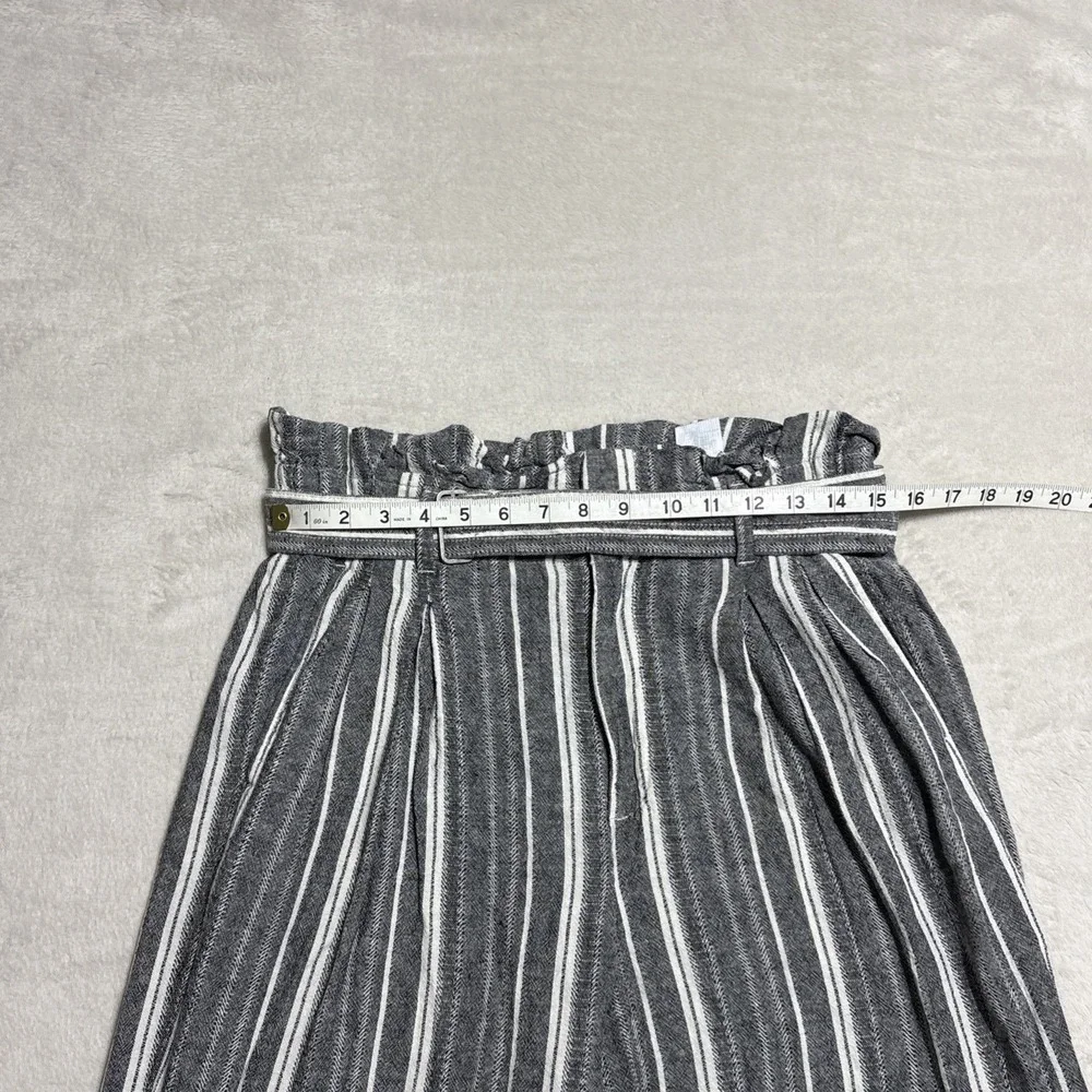 Banana Republic Wide Leg Linen Pants Gray Ivory Stripe Women's Size 6 Paper Bag